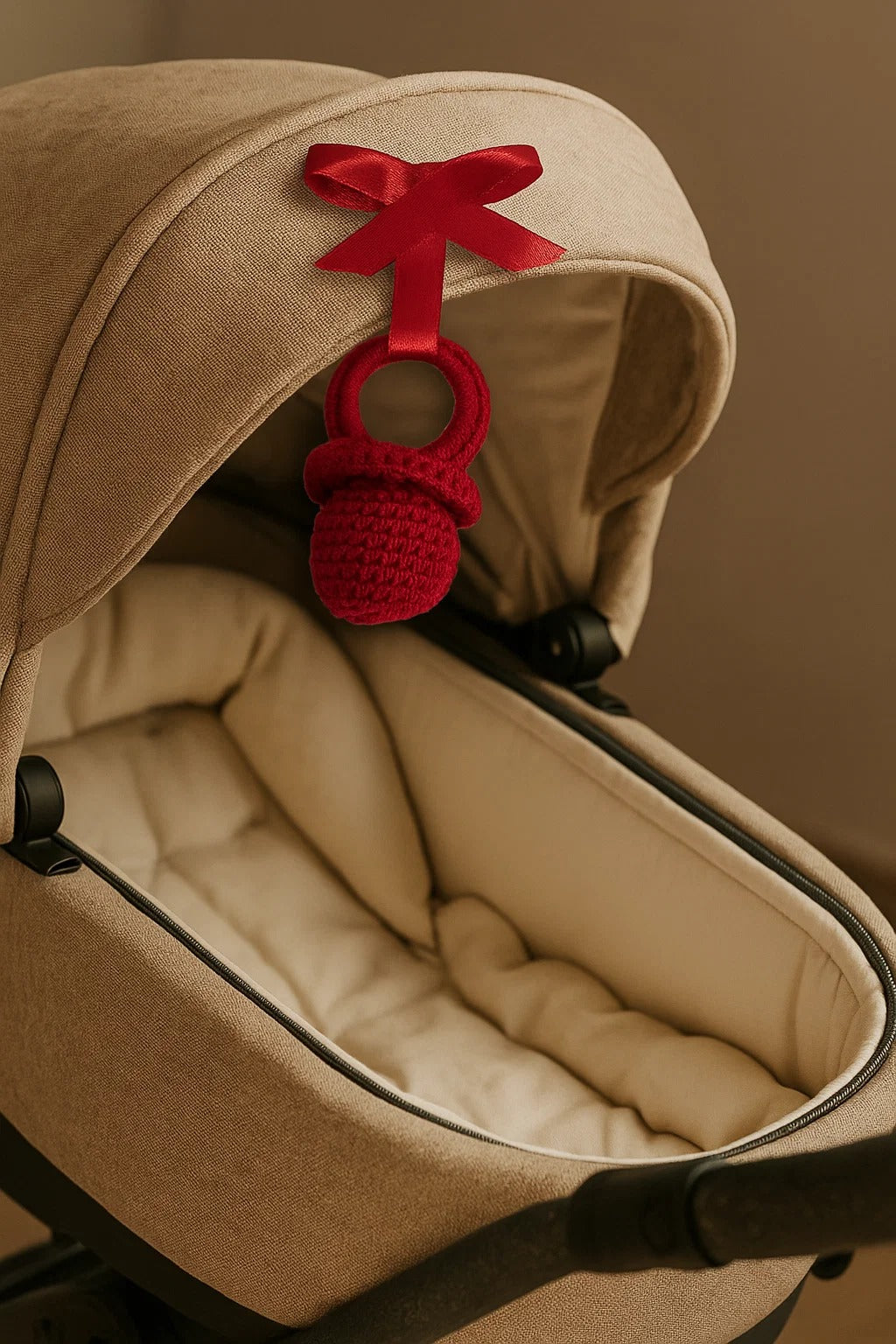 Chupete crochet rojo, amuleto para el mal de ojo