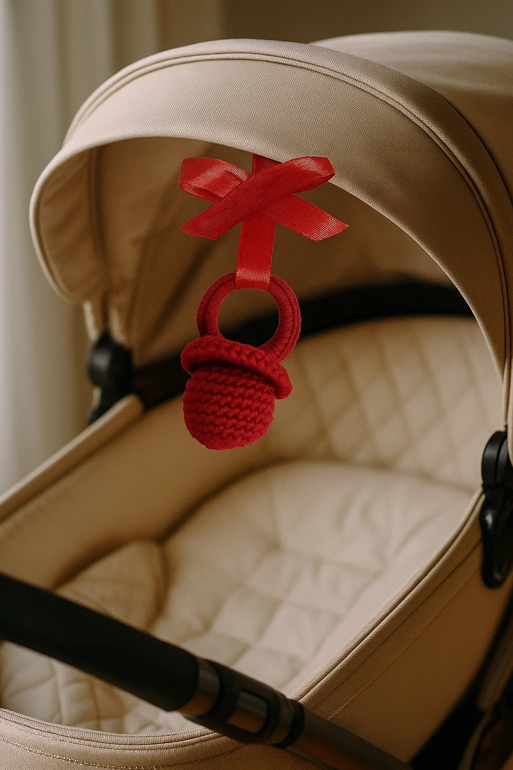 Chupete crochet rojo, amuleto para el mal de ojo