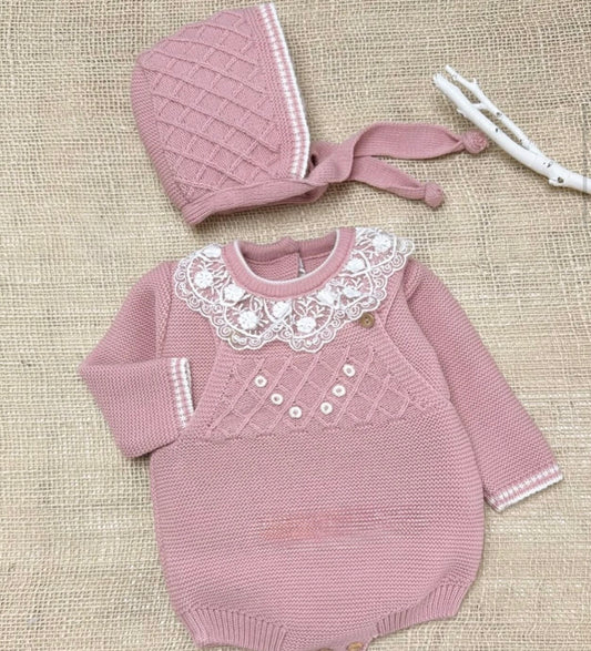 Conjunto 3 piezas rosa palo (0 a 6 meses)