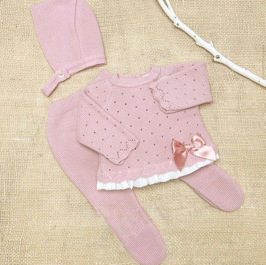 Conjunto 3 piezas rosa palo (00 a 3 meses)