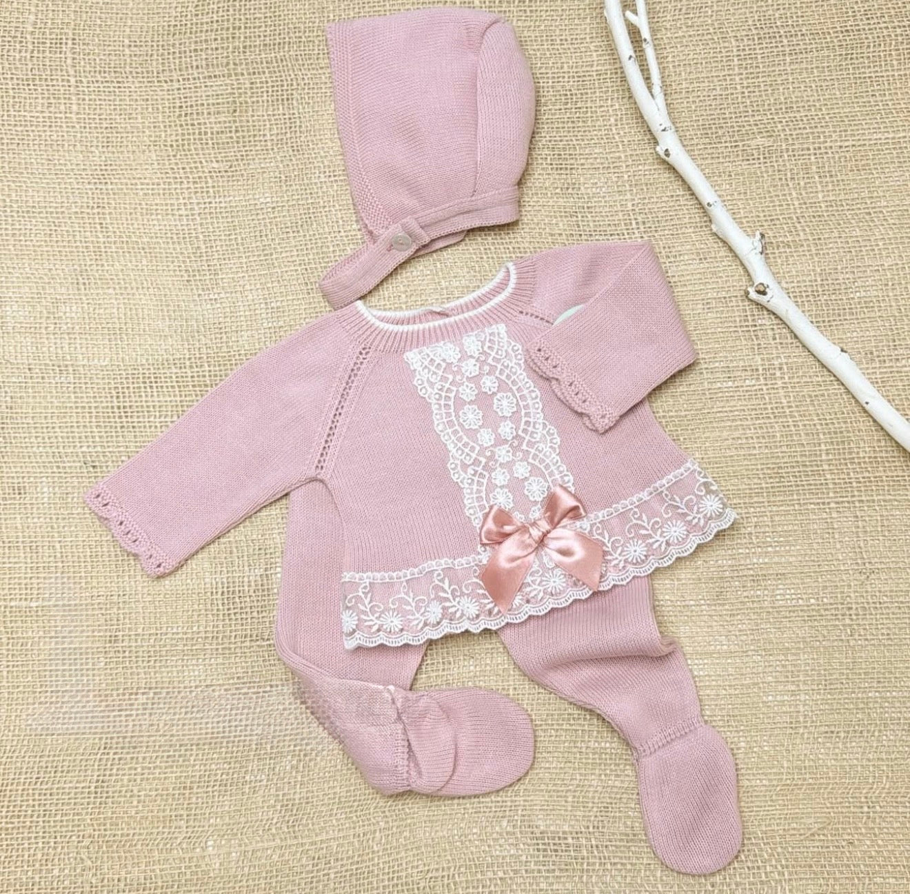 Conjunto 3 piezas rosa palo (00 a 3 meses)