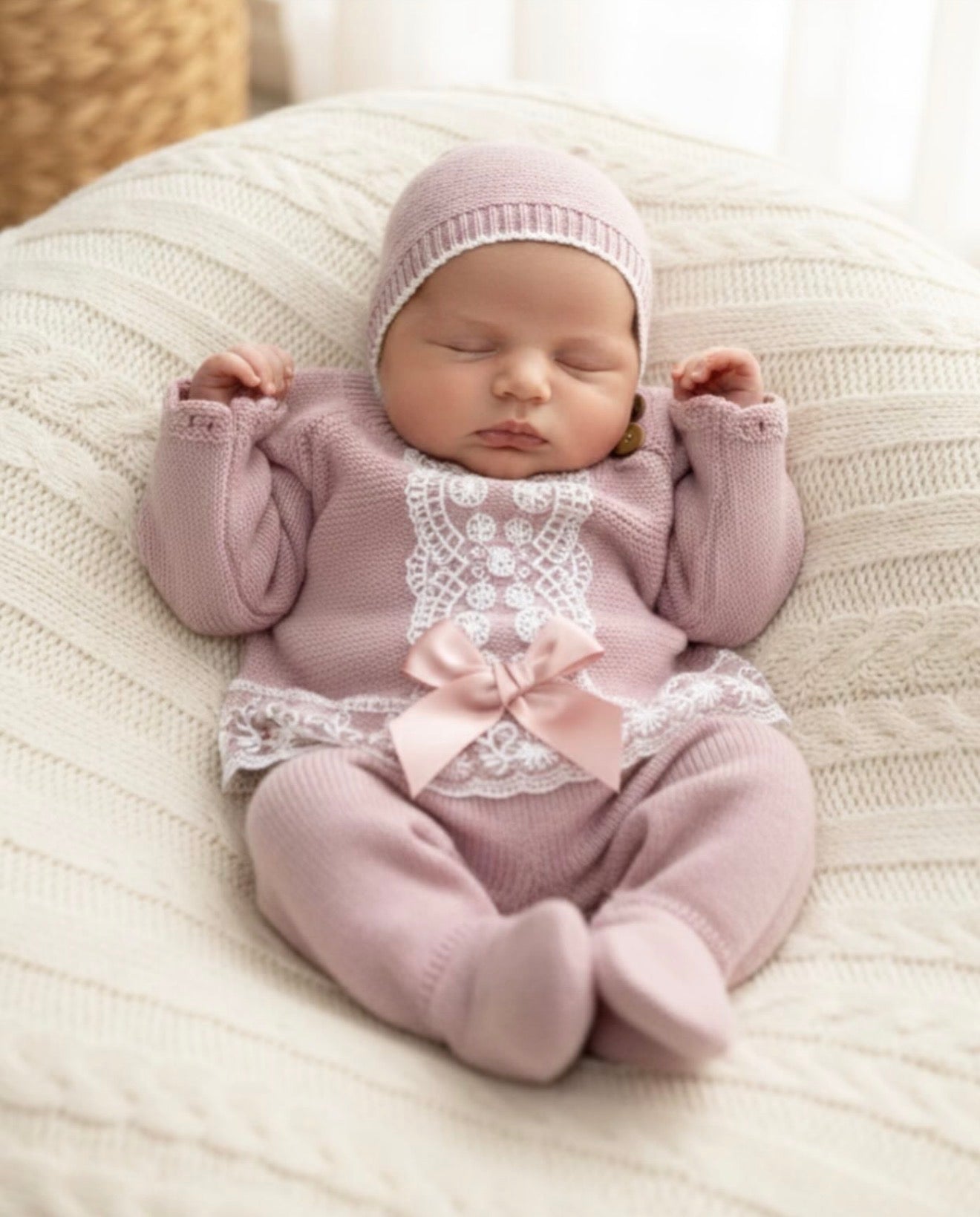 Conjunto 3 piezas rosa palo (00 a 3 meses)