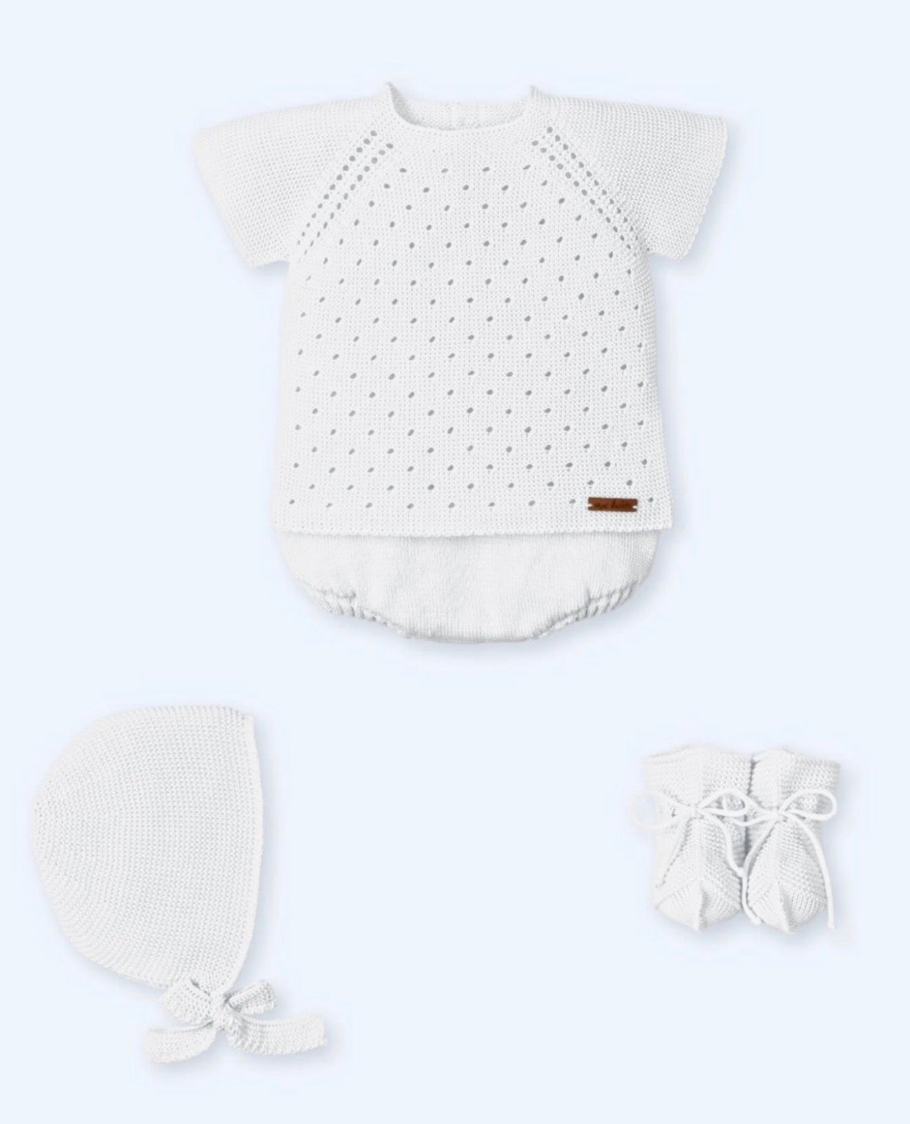 Conjunto 4 piezas de punto blanco (0 a 3 meses)