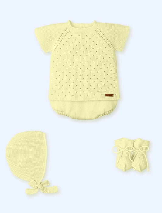 Conjunto 4 piezas de punto amarillo (0 a 3 meses)