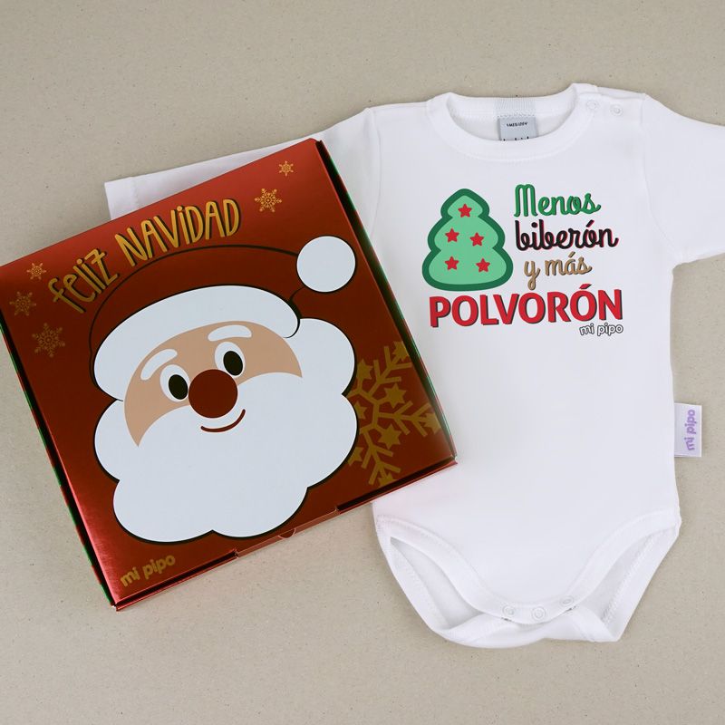 Babidu Body Navideño "Menos biberón y más polvorón" con cajita de regalo