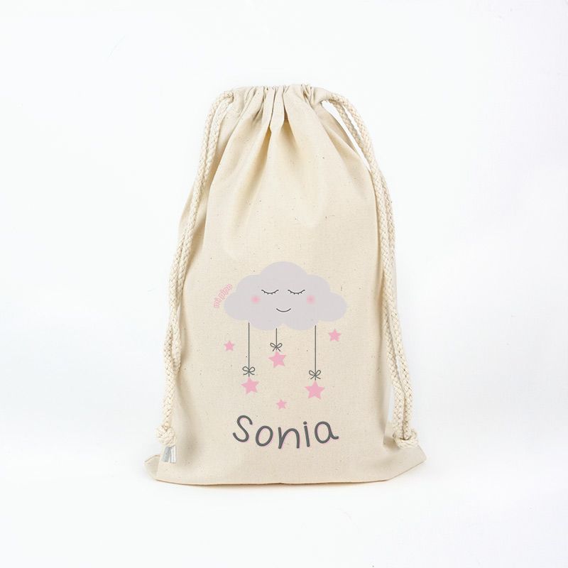 Bolsita Algodón Nube Azul/Rosa Personalizada