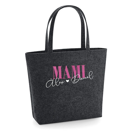 Bolso Shopper fieltro Antracita Mami Corazoncito + Nombres