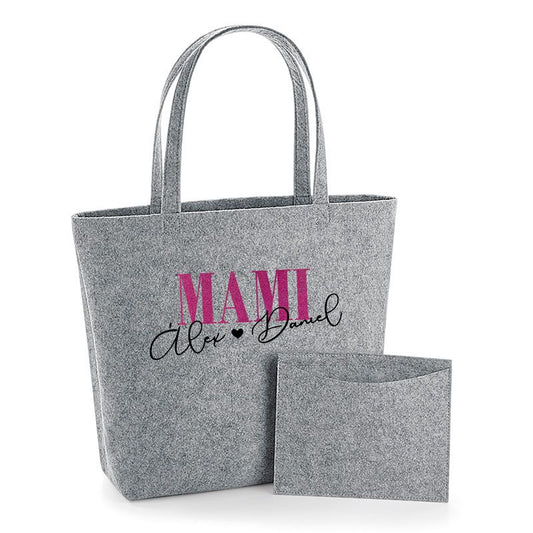 Bolso Shopper fieltro Gris Mami Corazoncito + Nombres