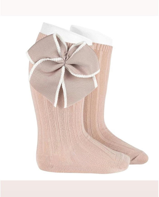 Calcetín canalé alto rosa empolvado