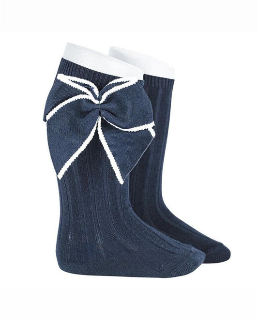 Calcetín canalé alto marino