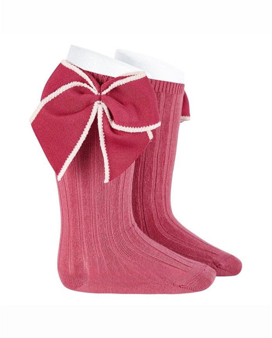 Calcetín canalé alto carmín