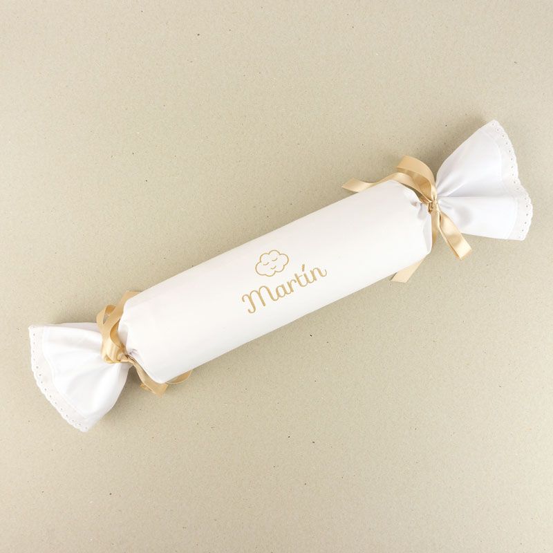 Cojín Antivuelco Caramelo Estrellas Blanco y Beige Personalizado, dibujo a elegir