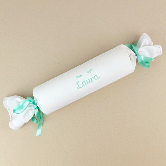 Cojín Antivuelco Caramelo Estrellas Blanco y Menta Personalizado, dibujo a elegir