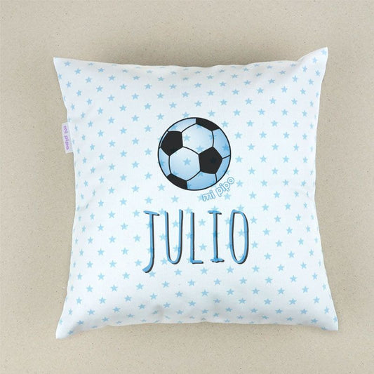 Cojín cuadrado piqué Futbol Azul personalizado