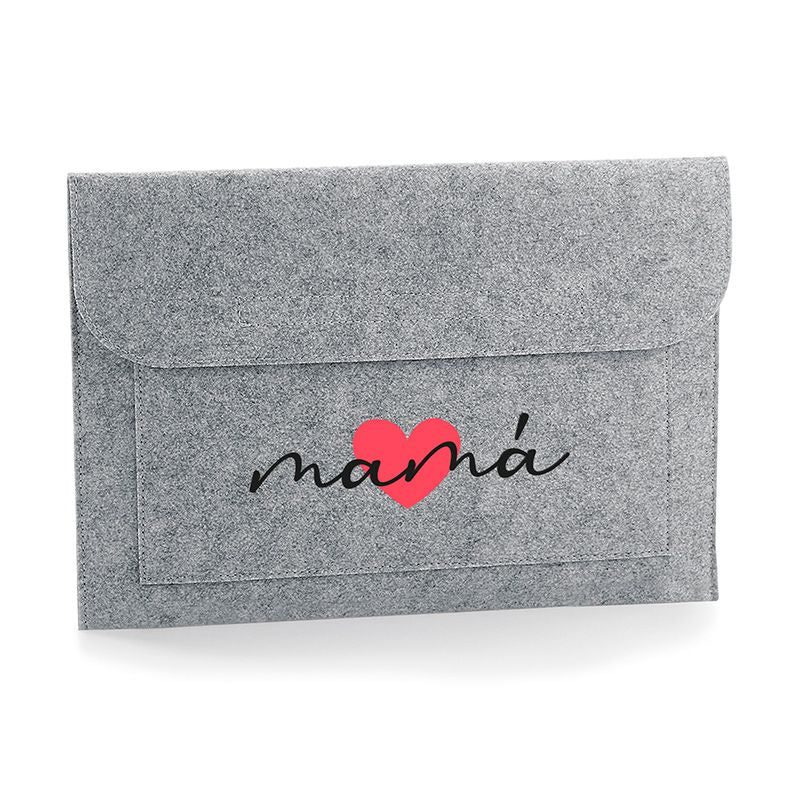 Funda Portátil Shopper fieltro Gris Corazón + Nombre