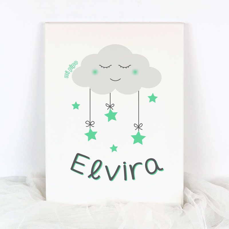 Lienzo Personalizado Nube y Estrellas Menta