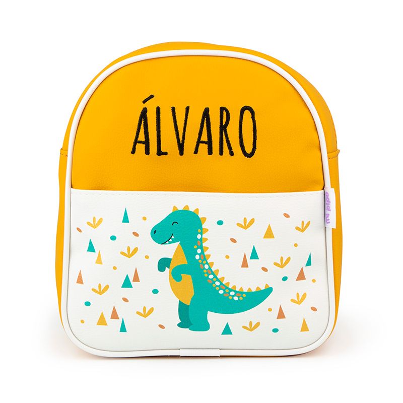 Mochila Dinosaurio Mostaza Personalizada