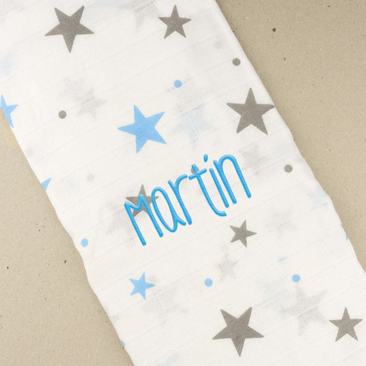 Muselina Estrellas Azul Personalizada