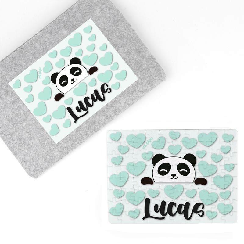 Puzzle + Estuche Panda menta personalizado