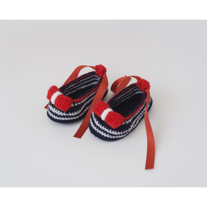 Zapatitos de Ganchillo Verano Niña Lazo Rojo